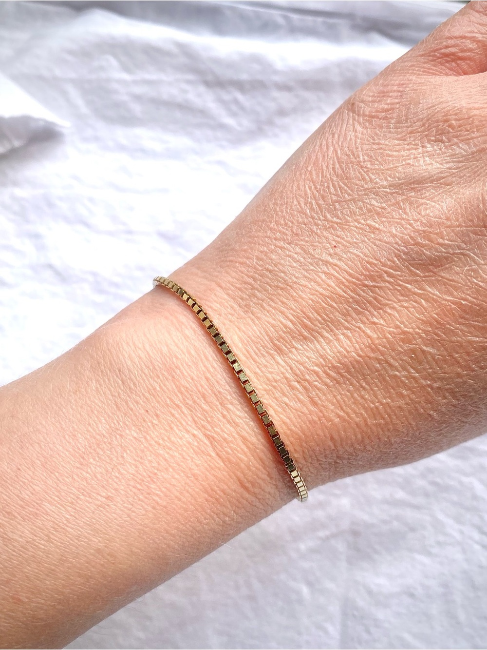 Vintage 14k gold box chain bracelet - 7" length - marked ITALY 14K DE